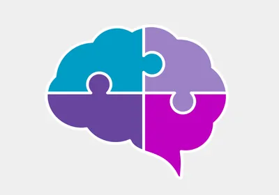 illustration of a brain divided into 4 puzzle pieces